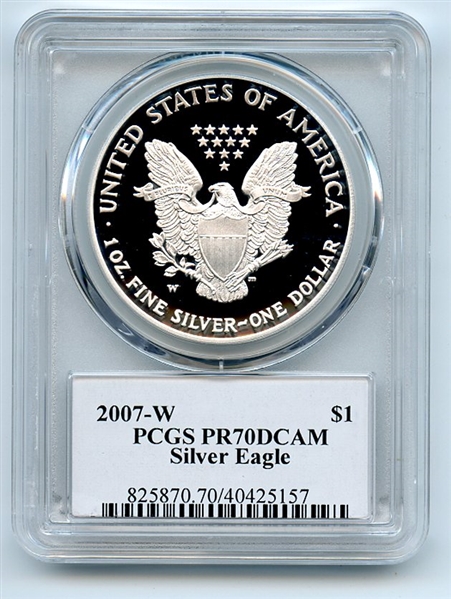 2007 W $1 Proof American Silver Eagle 1oz PCGS PR70DCAM Thomas Cleveland Arrows