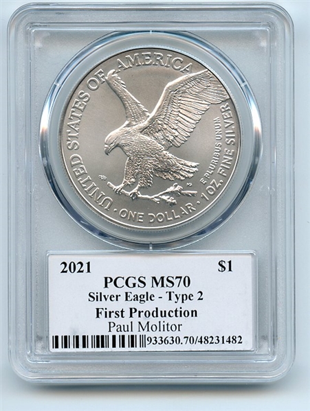 2021 $1 Silver Eagle T2 First Production PCGS MS70 Legends of Life Paul Molitor