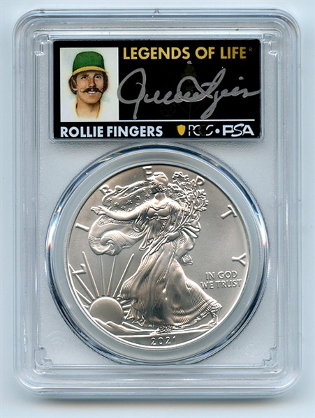 2021 $1 T1 American Silver Eagle 1oz PCGS MS70 FS Legends of Life Rollie Fingers