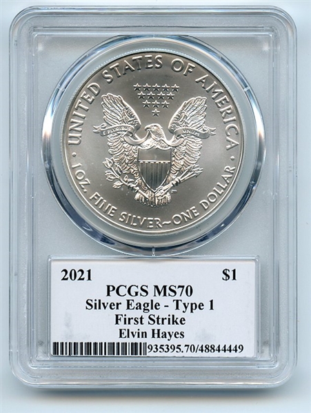 2021 $1 T1 American Silver Eagle 1oz PCGS MS70 FS Legends of Life Elvin Hayes