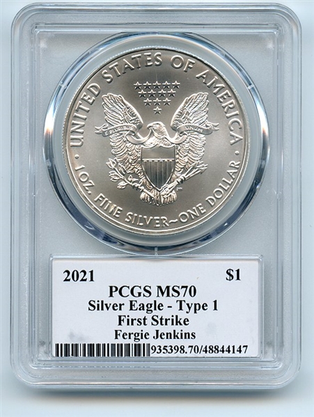 2021 $1 T1 American Silver Eagle 1oz PCGS MS70 FS Legends of Life Fergie Jenkins
