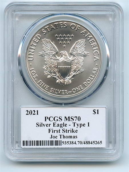 2021 $1 T1 American Silver Eagle 1oz PCGS MS70 FS Legends of Life Joe Thomas