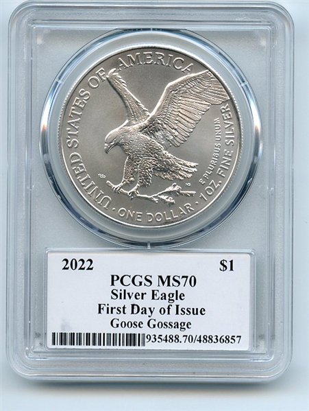 2022 $1 American Silver Eagle 1oz PCGS MS70 FDOI Legends of Life Goose Gossage