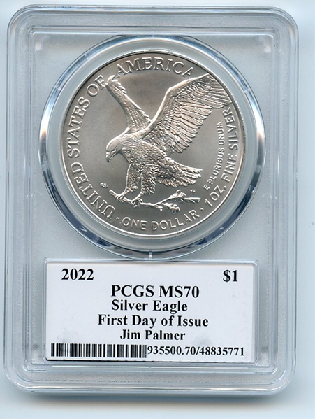 2022 $1 American Silver Eagle 1oz PCGS MS70 FDOI Legends of Life Jim Palmer