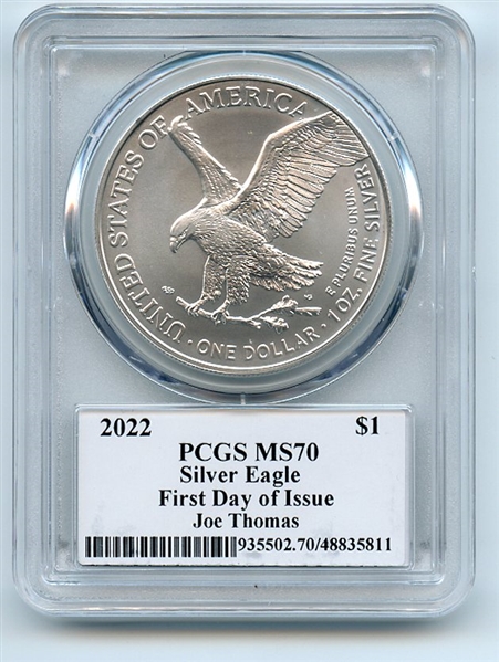 2022 $1 American Silver Eagle 1oz PCGS MS70 FDOI Legends of Life Joe Thomas