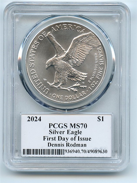 2024 $1 American Silver Eagle 1oz PCGS MS70 FDOI Legends of Life Dennis Rodman