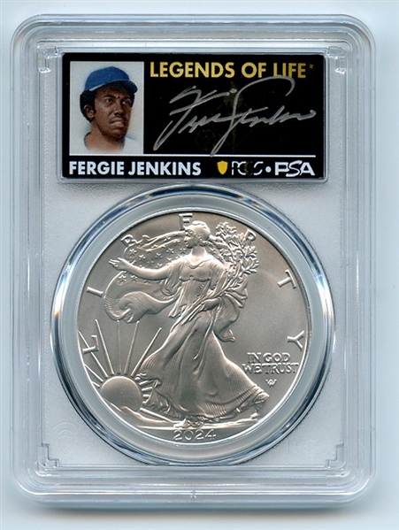2024 $1 American Silver Eagle 1oz PCGS MS70 FS Legends of Life Fergie Jenkins