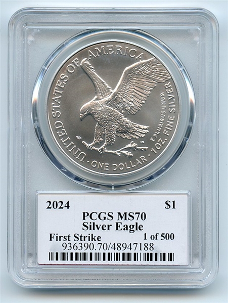 2024 $1 American Silver Eagle 1oz PCGS MS70 FS 1 of 500 Thomas Cleveland Arrows
