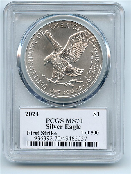 2024 $1 American Silver Eagle 1oz PCGS MS70 FS 1 of 500 Leonard Buckley