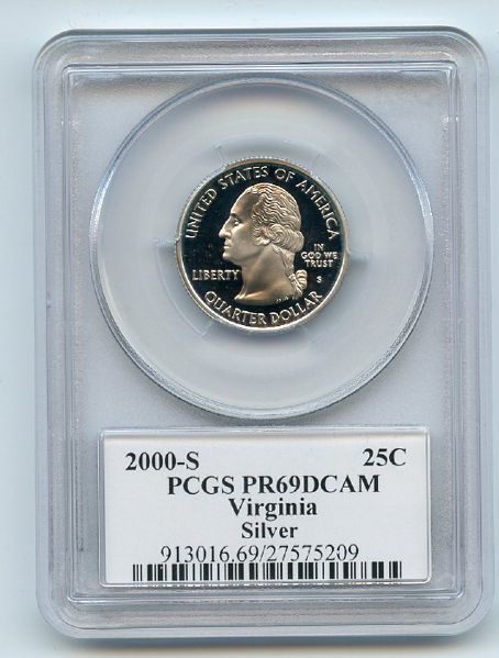 2000 S 25C Silver Virginia Quarter PCGS PR69DCAM