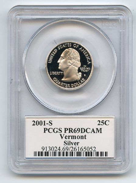 2001 S 25C Silver Vermont Quarter PCGS PR69DCAM