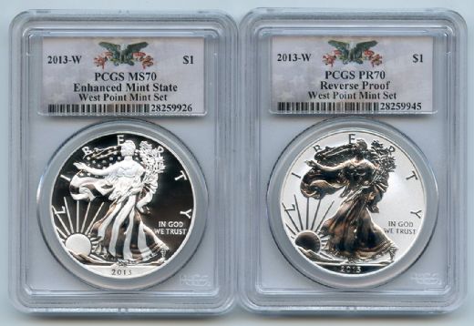 2013 W $1 West Point Silver Eagle Set PCGS MS70 & PR70