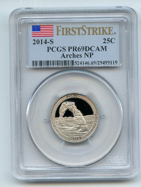 2014 S 25C Clad Arches Quarter PCGS PR69DCAM First Strike