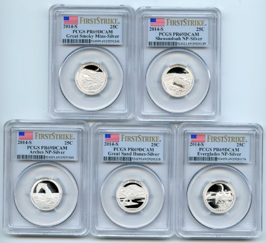 2014 S Silver National Parks Quarter Set PCGS PR69DCAM First Strike