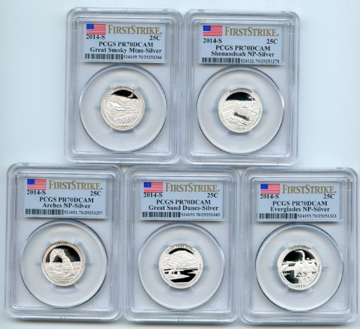 2014 S Silver National Parks Quarter Set PCGS PR70DCAM First Strike