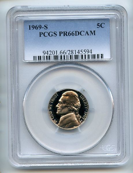 1969 S 5C Jefferson Nickel PCGS PR66DCAM