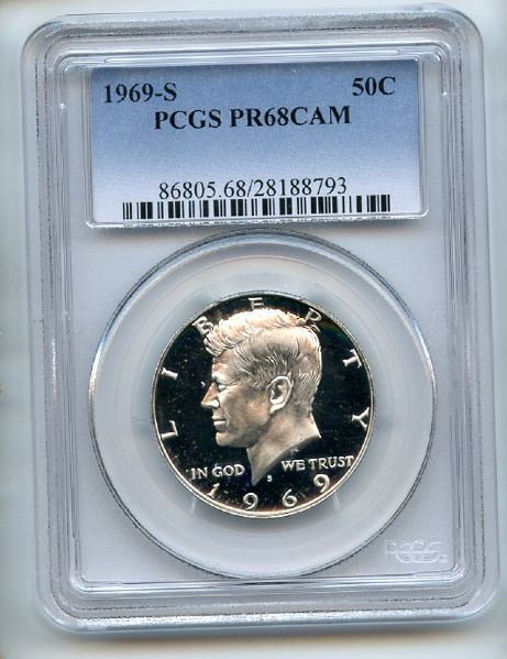 1969 S 50C Kennedy Half Dollar PCGS PR68CAM
