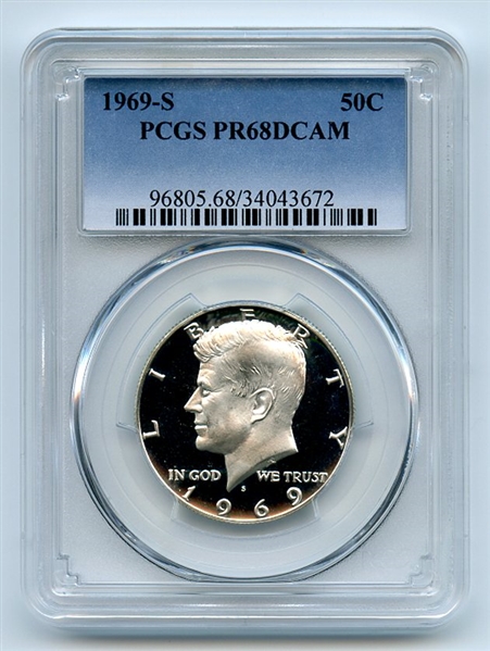 1969 S 50C Kennedy Half Dollar PCGS PR68DCAM