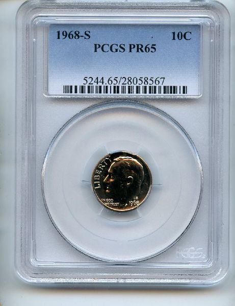 1968 S 10C Roosevelt Dime PCGS PR65
