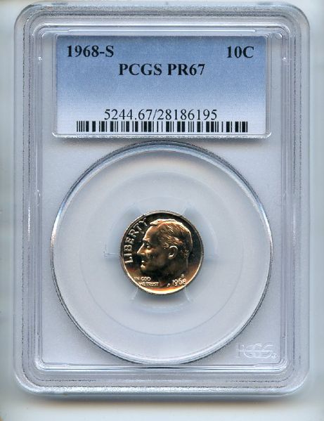 1968 S 10C Roosevelt Dime PCGS PR67