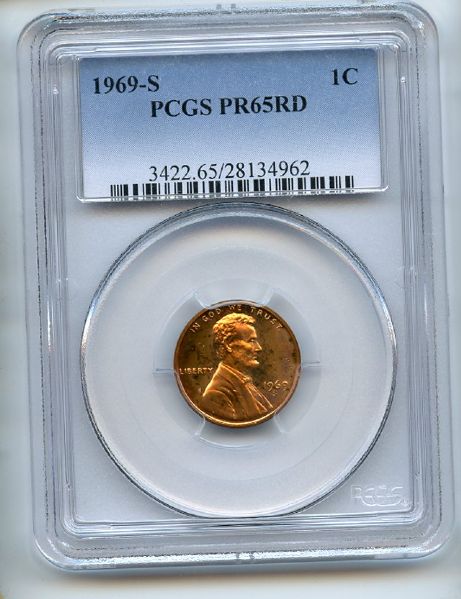 1969 S 1C Lincoln Cent PCGS PR65