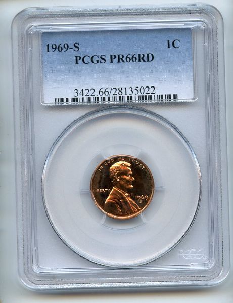 1969 S 1C Lincoln Cent PCGS PR66