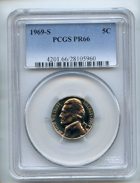 1969 S 5C Jefferson Nickel PCGS PR66