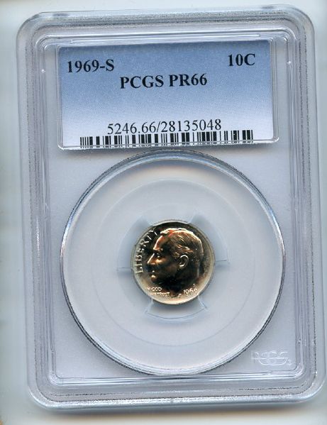 1969 S 10C Roosevelt Dime PCGS PR66