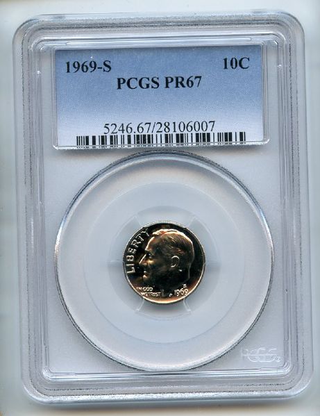 1969 S 10C Roosevelt Dime PCGS PR67