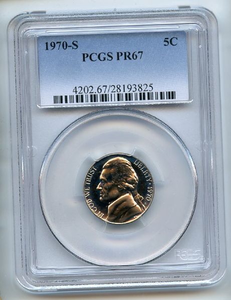 1970 S 5C Jefferson Nickel PCGS PR67
