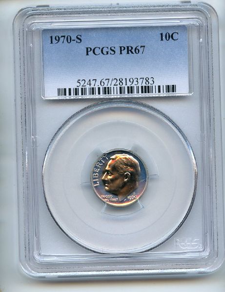 1970 S 10C Roosevelt Dime PCGS PR67