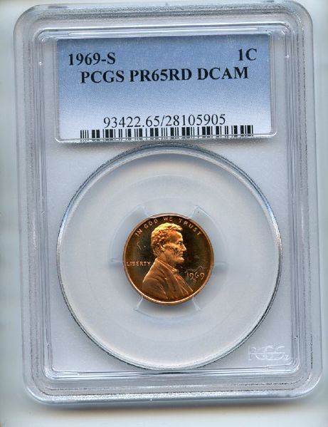 1969 S 1C Lincoln Cent PCGS PR65DCAM