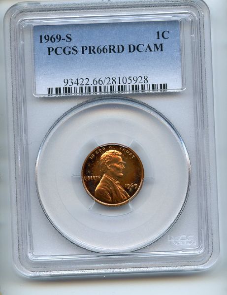 1969 S 1C Lincoln Cent PCGS PR66DCAM