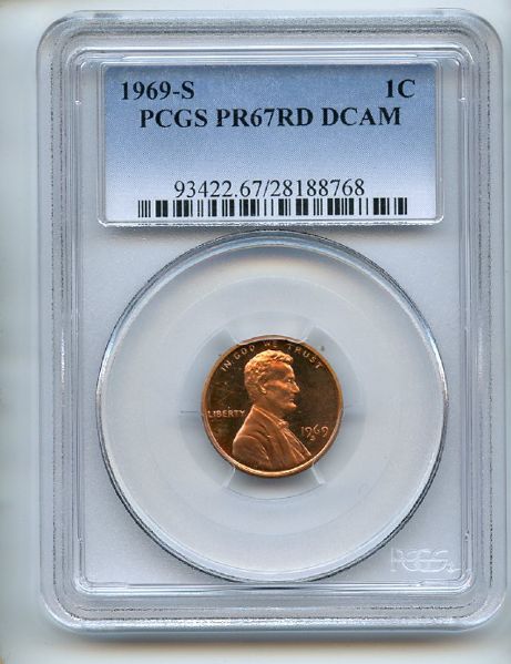 1969 S 1C Lincoln Cent PCGS PR67DCAM
