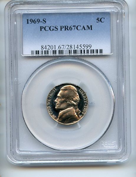 1969 S 5C Jefferson Nickel PCGS PR67CAM