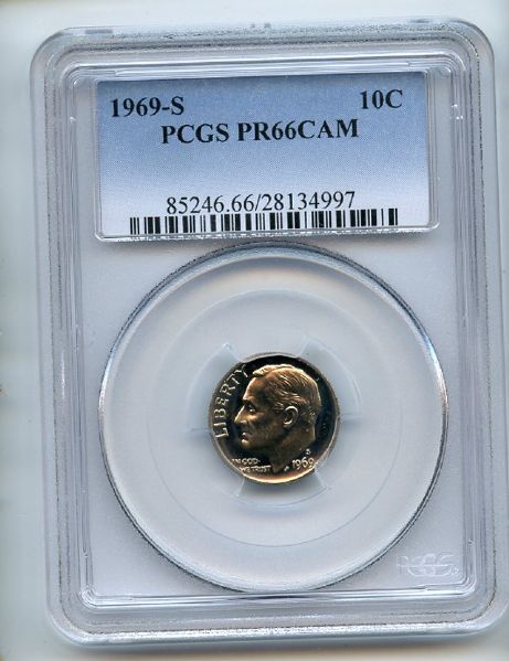 1969 S 10C Roosevelt Dime PCGS PR66CAM