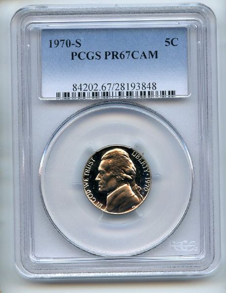 1970 S 5C Jefferson Nickel PCGS PR67CAM