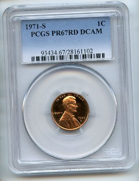 1971 S 1C Lincoln Cent PCGS PR67DCAM