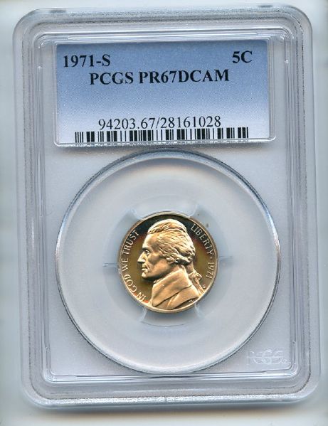1971 S 5C Jefferson Nickel PCGS PR67DCAM
