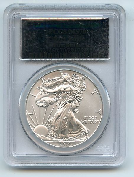 2014 $1 American Silver Eagle 1oz PCGS MS70 First Strike Silver Foil Label