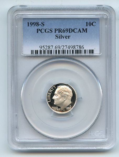 1998 S 10C Silver Roosevelt Dime Proof PCGS PR69DCAM