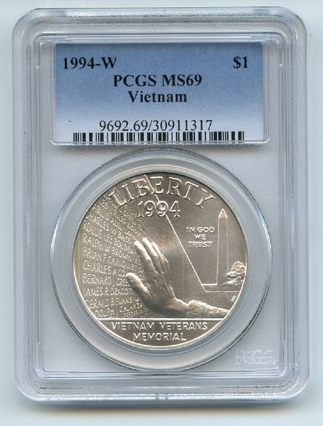 1994 W $1 Vietnam Silver Commemorative Dollar PCGS MS69