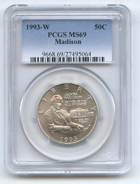 1993 W 50C Bill of Rights Madison Commemorative PCGS MS69