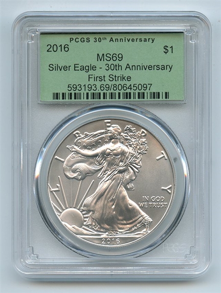 2016 $1 American Silver Eagle 1oz Dollar PCGS MS69 First Strike OGH