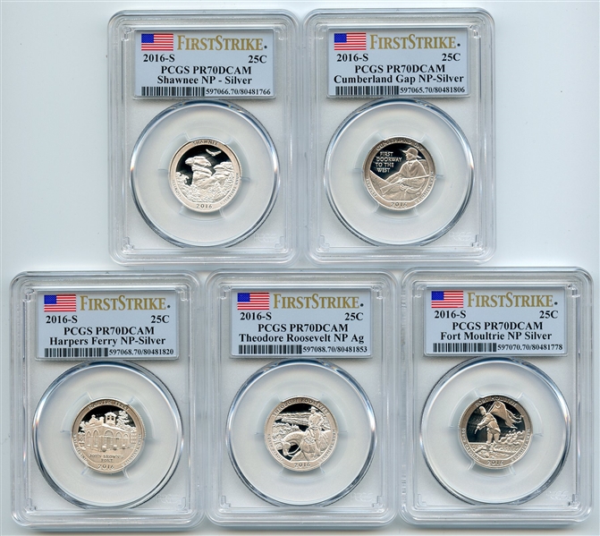 2016 S Silver National Parks Quarter Set PCGS PR70DCAM First Strike