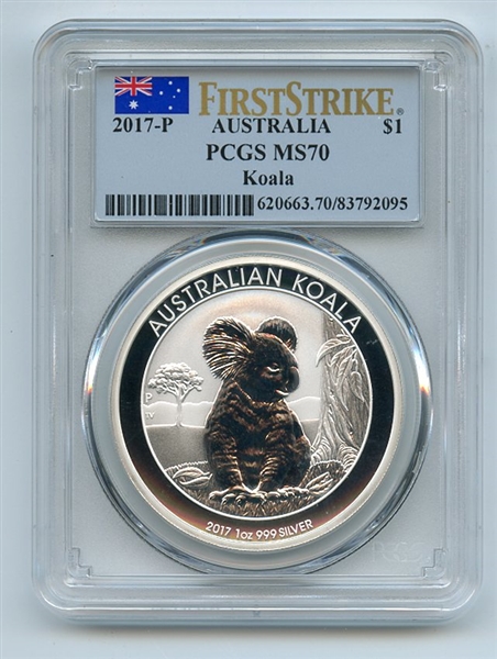 2017 P $1 Australian 1 oz Silver Koala PCGS MS70 First Strike