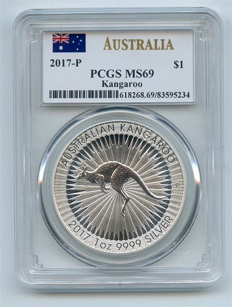 2017 P $1 Australian 1 oz Silver Kangaroo PCGS MS69
