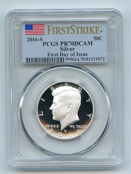 2016 S 50C Silver Kennedy Half Dollar PCGS PR70DCAM First Day of Issue