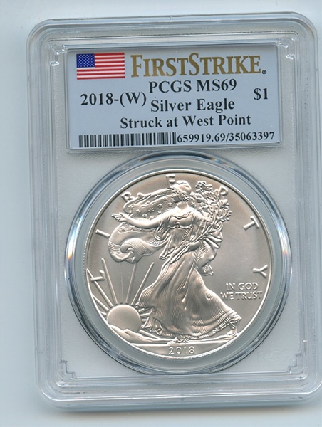 2018 (W) $1 American Silver Eagle Dollar Struck Westpoint PCGS MS69 First Strike