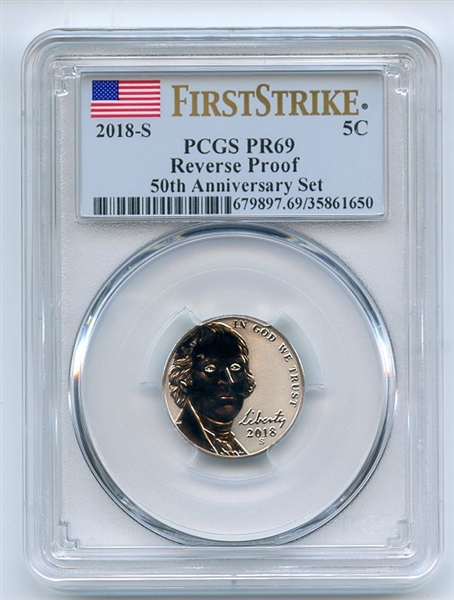 2018 S 5C Reverse Proof 50th Anniversary Jefferson Nickel PCGS PR69 First Strike